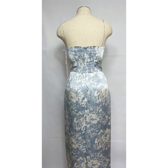 Reformation Frankie Silk Dress Porcelain Blue Floral Square Neck Maxi US 0 - Picture 8 of 17
